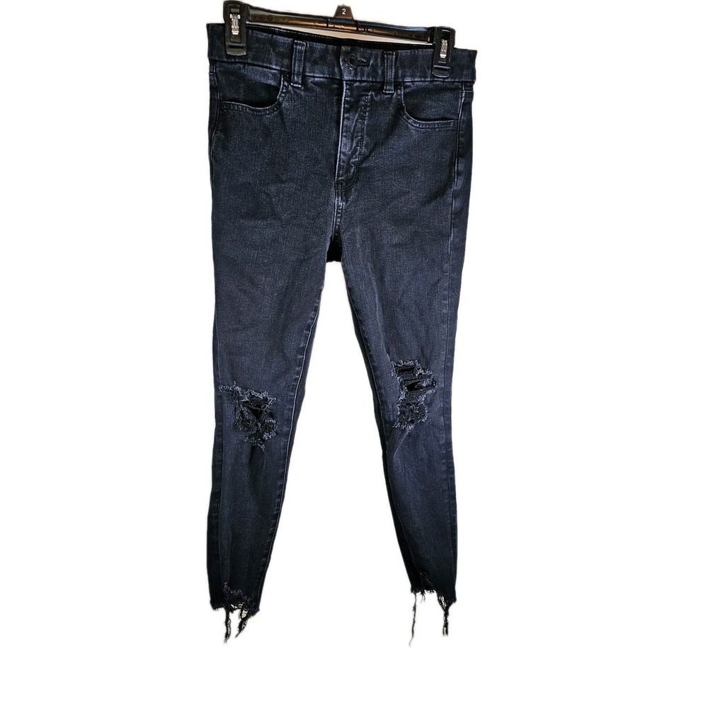 American Eagle Curvy Super Hi Rise Legging Distressed Black - Size 6 Regular